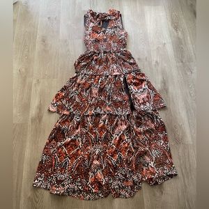 elliatt edenite printed satin sleeveless neck detail maxi sun summer dress small